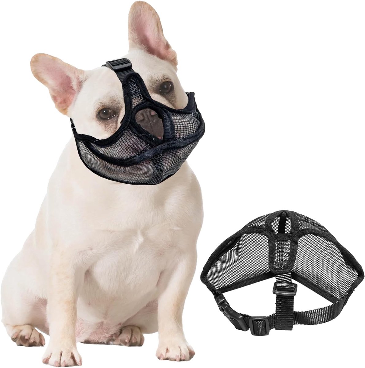 Korte snuit hondenmuilkorf voor Franse buldogs, chihuahua's, poedels en andere platte honden - zwart, nylon, 45 cm, kleine rassen