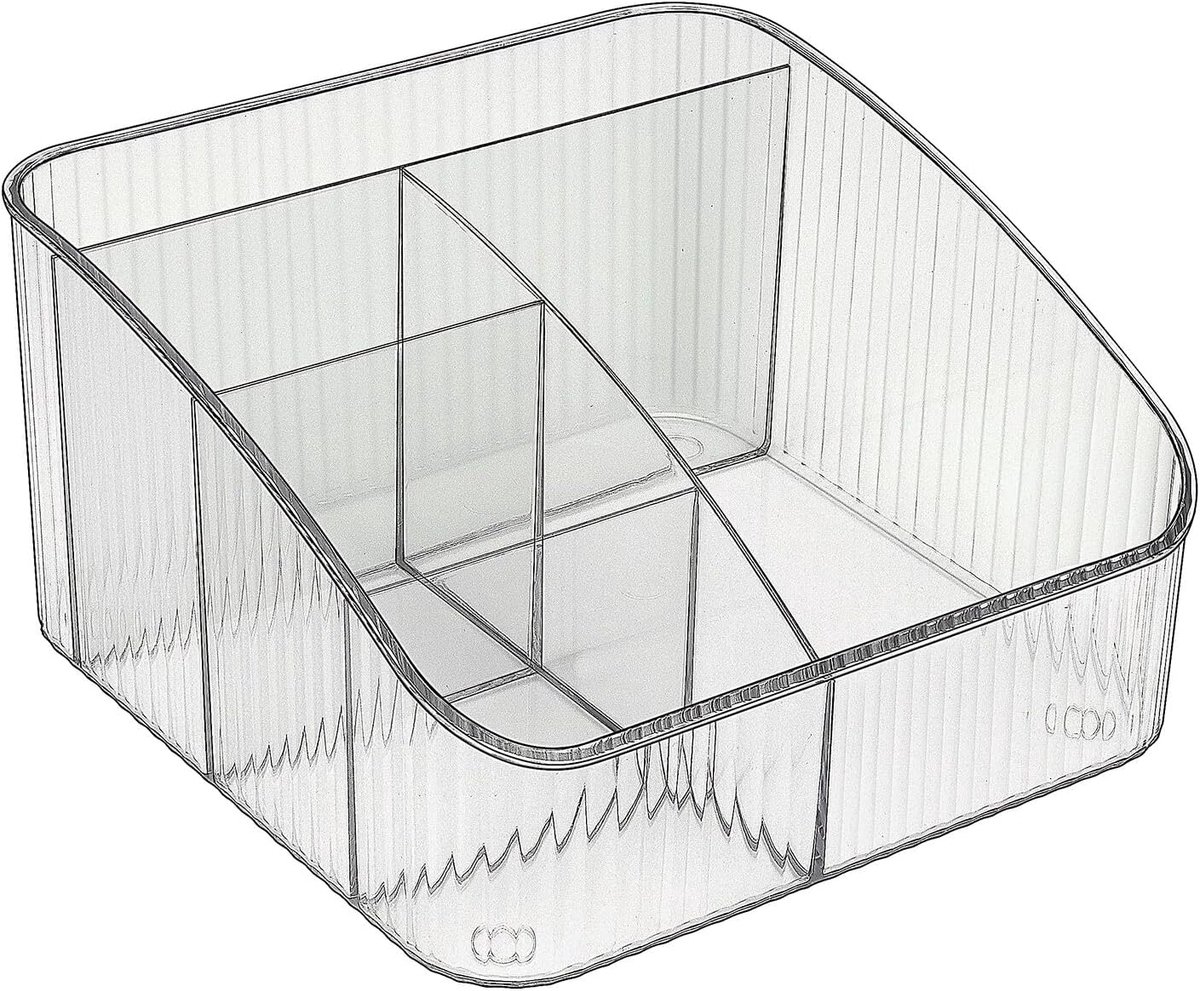 Makeup Organizer, PET Huidverzorging Organisator met 5-Compartiment Cosmetische Producten Opslag Make-up Organisator voor Bureau Garderobe Badkamer Ijdelheid Werkblad, Transparant