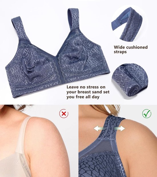 Minimizer-beha met volledig cup voor dames, comfortabel, zonder beugel, grote maten - Naadloze ongevoerde cup, omhulde beugel, converteerbare bandjes, glad rugvet, antislip zijde, grote maten, voor grote borsten — afbeelding 5