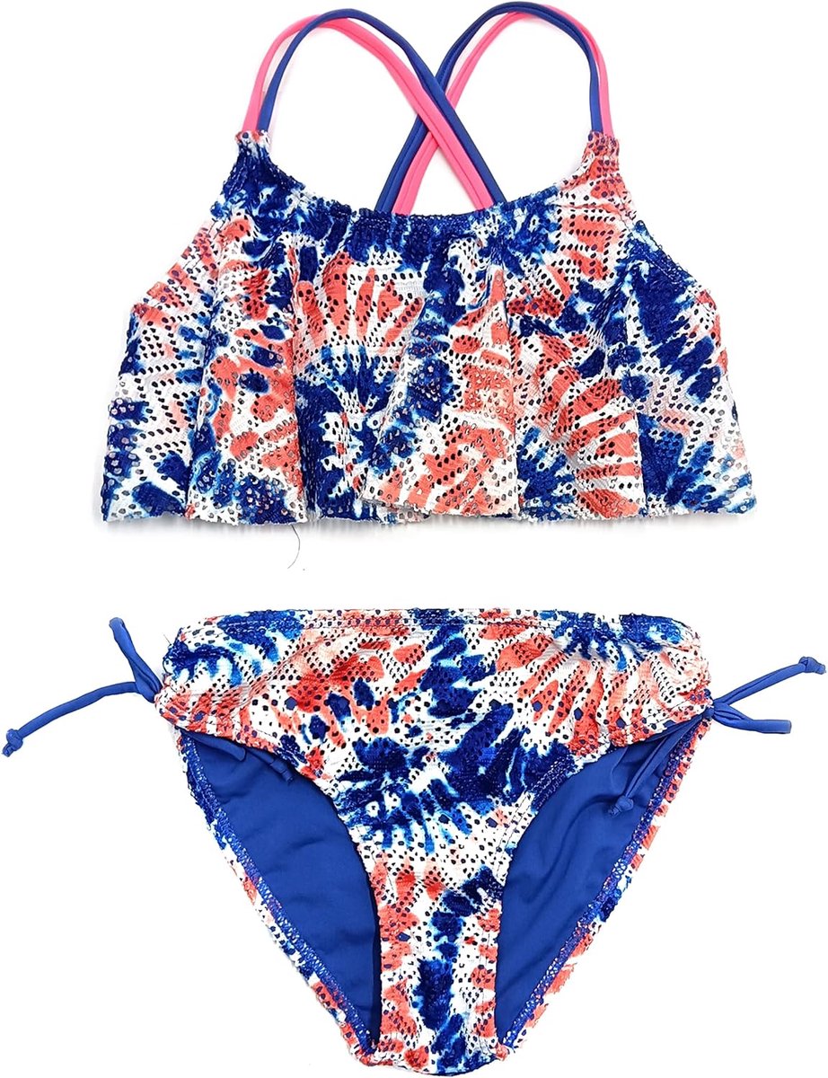 Meisjes Lief Tweedelig Zwempak Ruches Badpak Strandtop met Hoge Hals Bikini van Mesh Geen Opvullende Badkleding