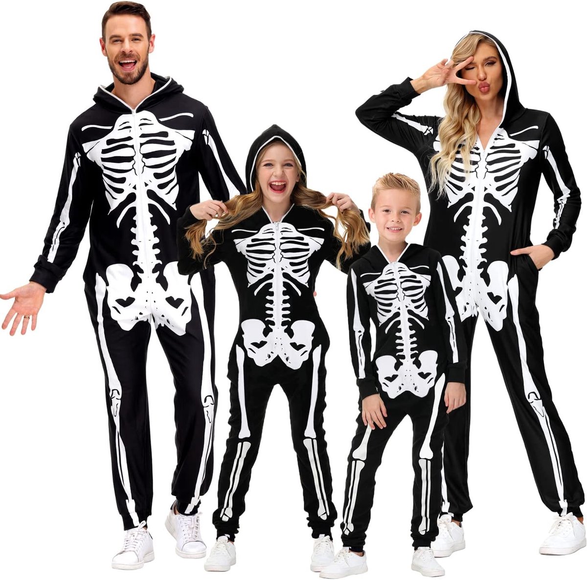 Familie pyjama bijpassende sets Familie Halloween pyjama print nachtkleding outfits eendelige pyjama met capuchon en ritssluiting voor mannen, vrouwen, kinderen