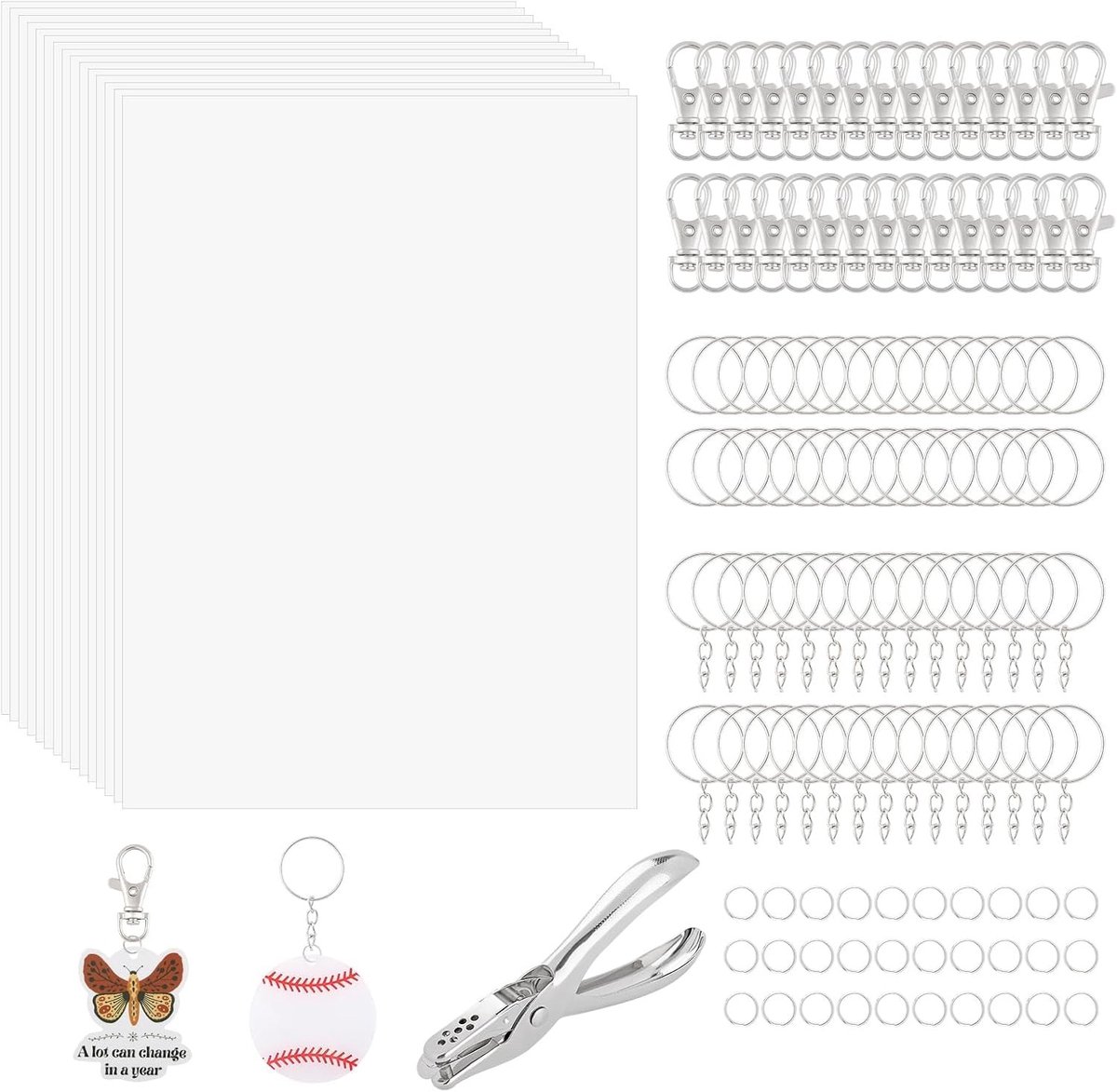 Knutselset voor Krimpfolie - Transparant - 20 x 14,5 cm - PVC Krimpfolie met Sleutelhanger Clips - Voor Creatieve Projecten