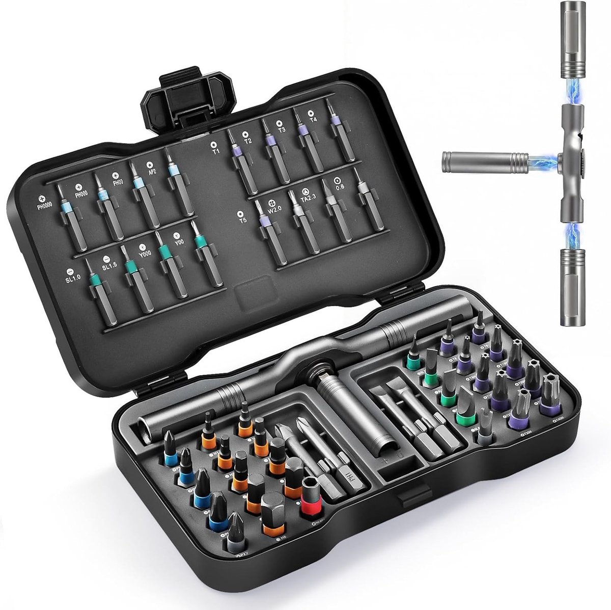 Ratelschroevendraaierset - Grijs - 50-in-1 - S2 Stalen Bits met T-Handvat - Voor Meubels en Precisieapparaten