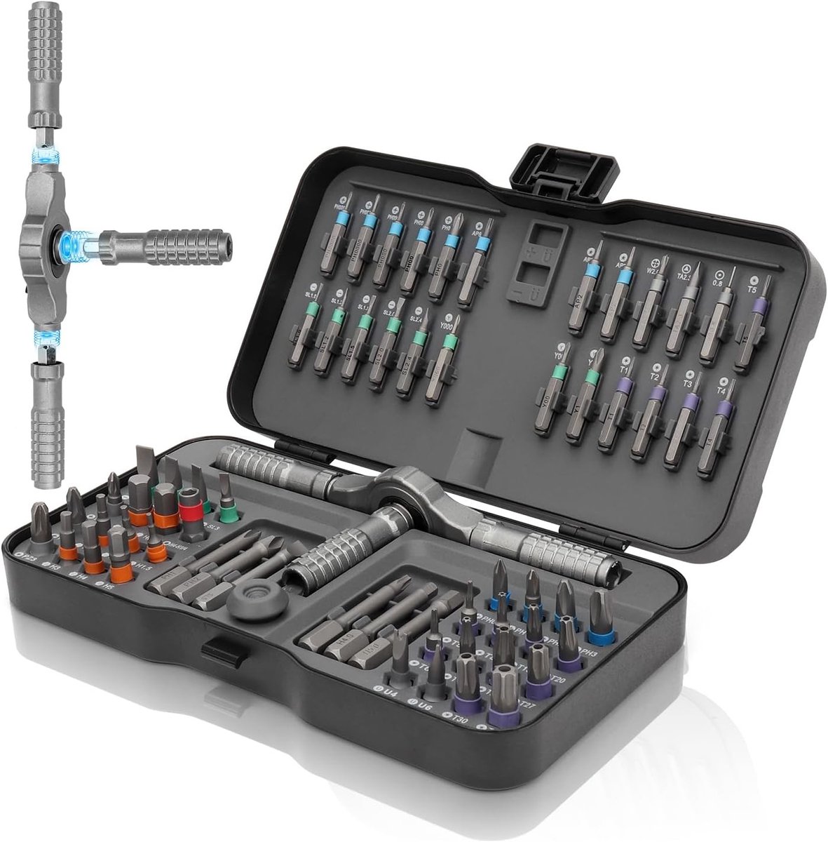 Ratelschroevendraaierset - Geen kleur - Geen afmetingen - S2-staal met Magnetische Bits - Voor Huishoudelijk en Professioneel Gebruik