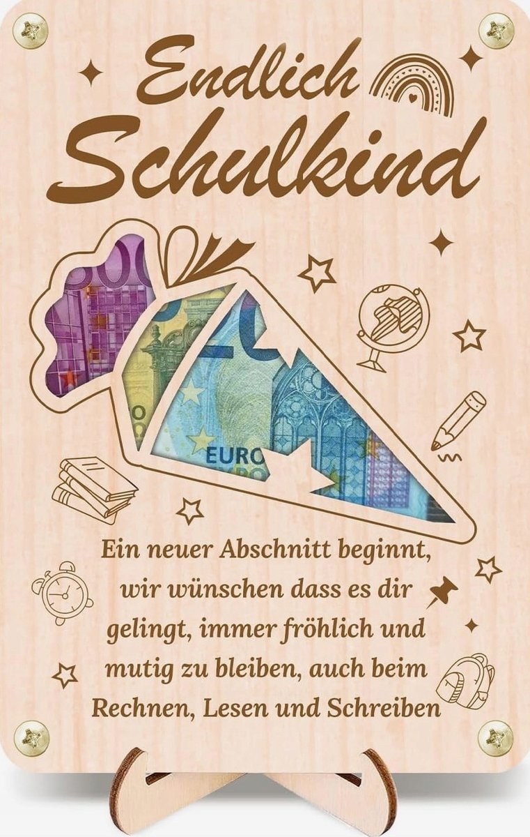 Houten Geldcadeau School Start - Uniek Prentenboek Decoratie