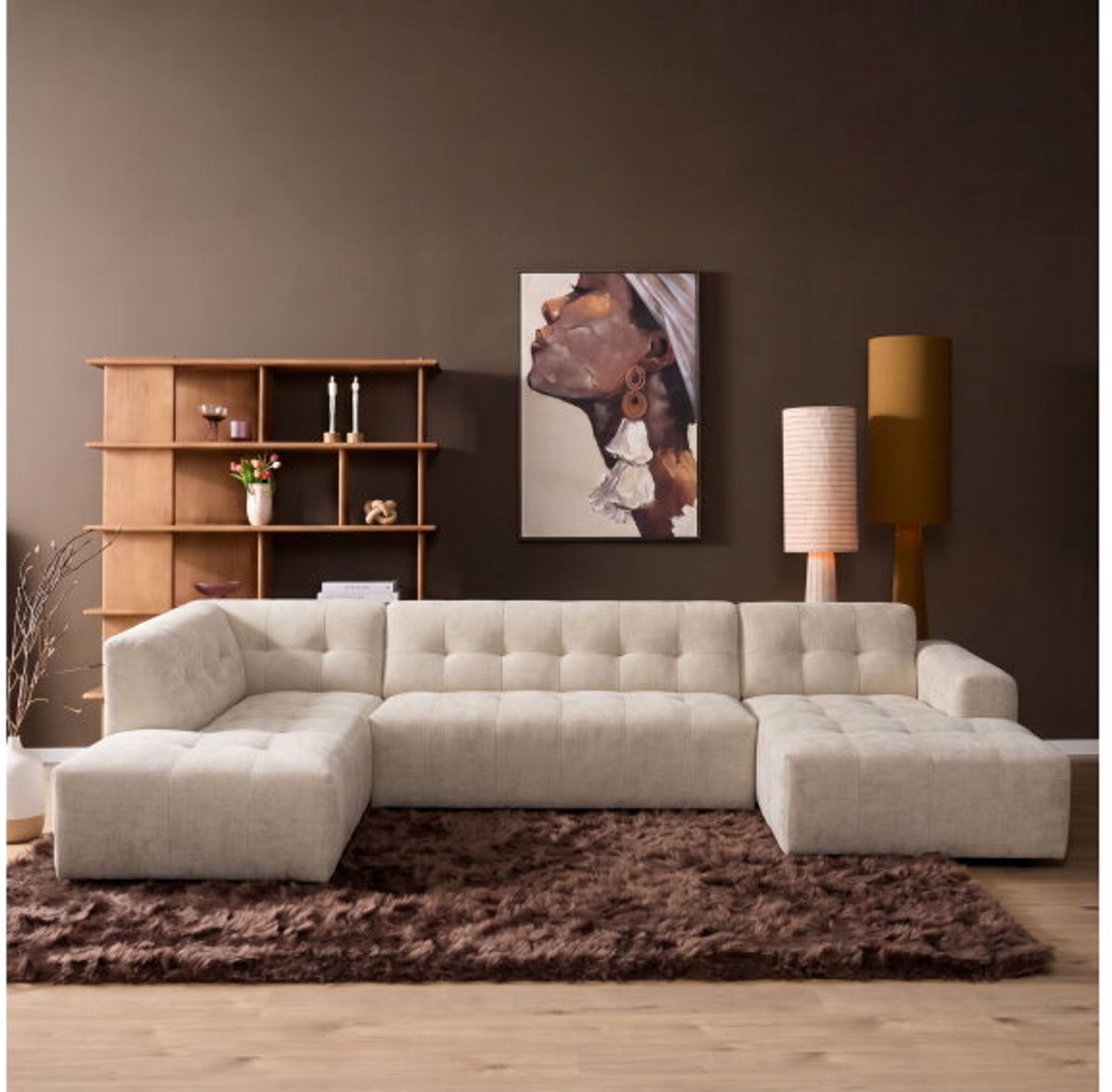 MySofa Ruby U-bank Beige Ottomane L + 2,5 + Lounge R