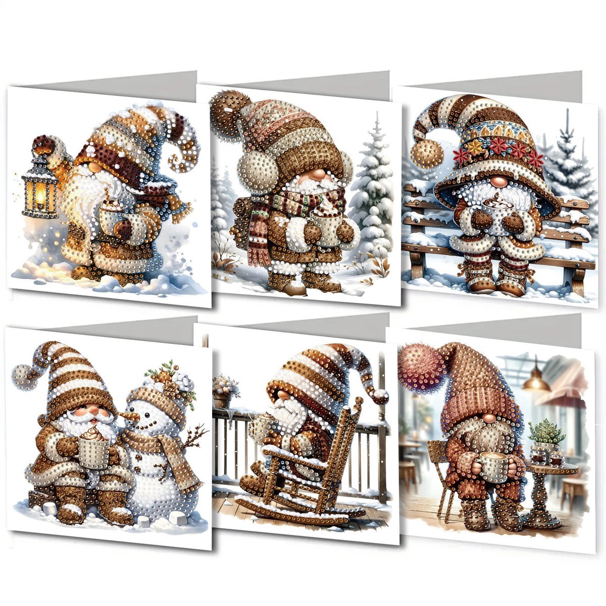 Diamond Art Wenskaarten Set 6 Stuks - 5D Doe Het Zelf Diamant Schilderen Kaarten met Kerst Thema - Creatieve Handgemaakte Feestkaarten voor Kerstmis Verjaardag en Felicitaties - Met Steentjes Versiering - Cadeau Idee voor Familie en Vrienden