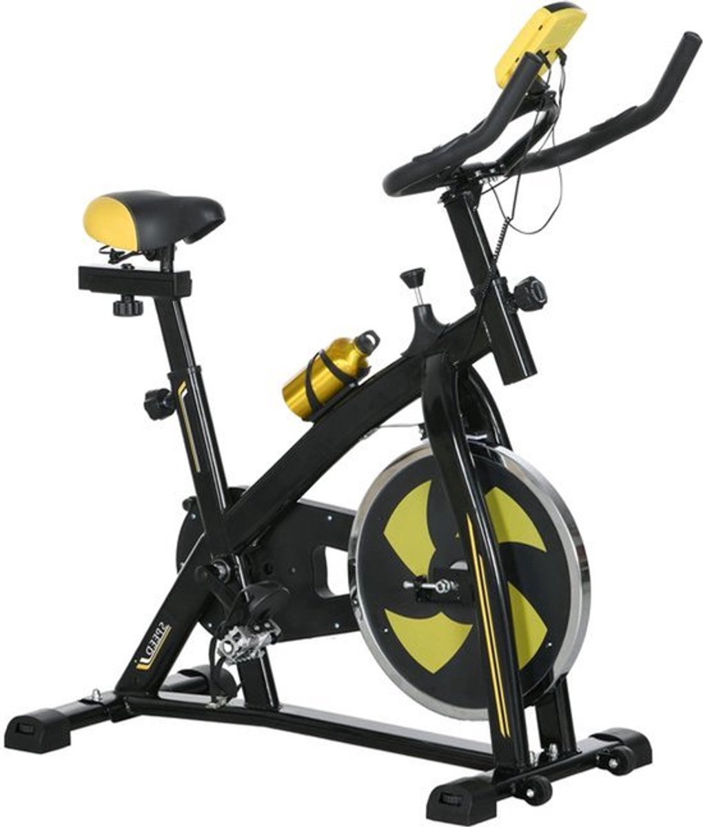 Hometrainer – Fitnessfiets – Trainingsfiets – Cardiofiets – Spinningfiets – Stil Werkend – Verstelbare Weerstand – Geïntegreerde Hartslagmeter – Geel