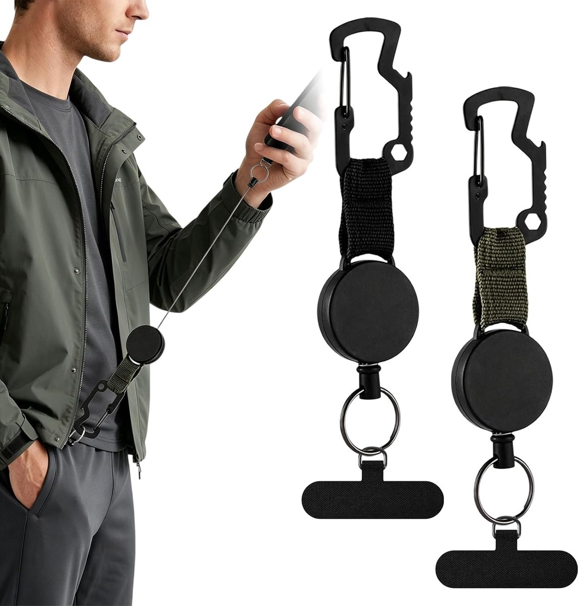 2 stuks mobiele telefoonbeveiliging, uittrekbaar, Easy Protect smartphone-beveiliging, aanpasbaar telefoonkoord, voor skiën, wandelen, reizen en voor dagelijkse bescherming tegen verlies