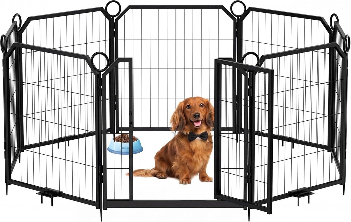 Hondenren 8-delige - Opvouwbare Metalen Afrastering met Deur - 40 inch Hoog, voor Binnen en Buiten