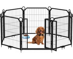 Hondenren 8-delige - Opvouwbare Metalen Afrastering met Deur - 40 inch Hoog, voor Binnen en Buiten