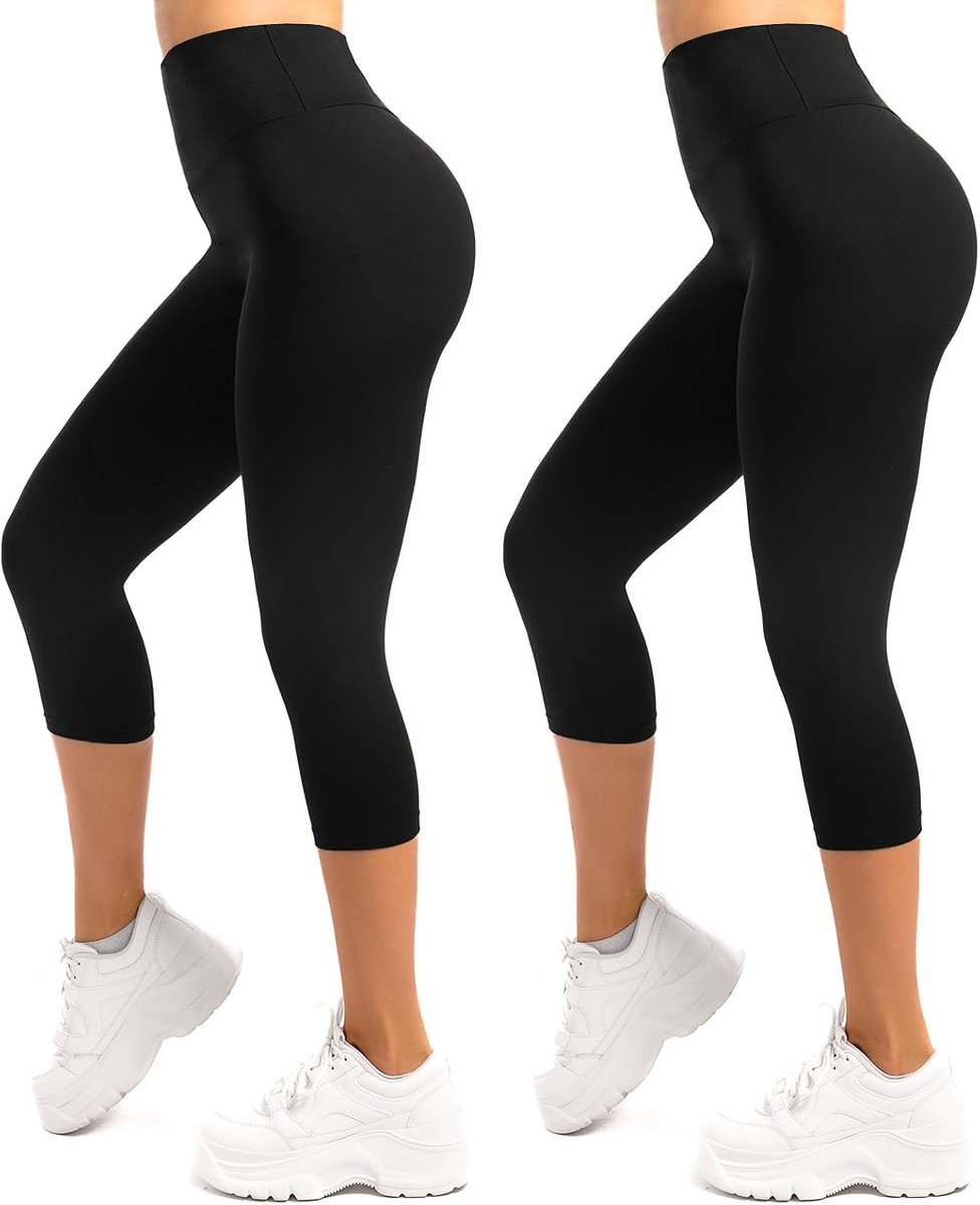 3/4 Legging Dames Hoge Taille Opaque Elastische Legging Grote Maten 2 Pak Zwart