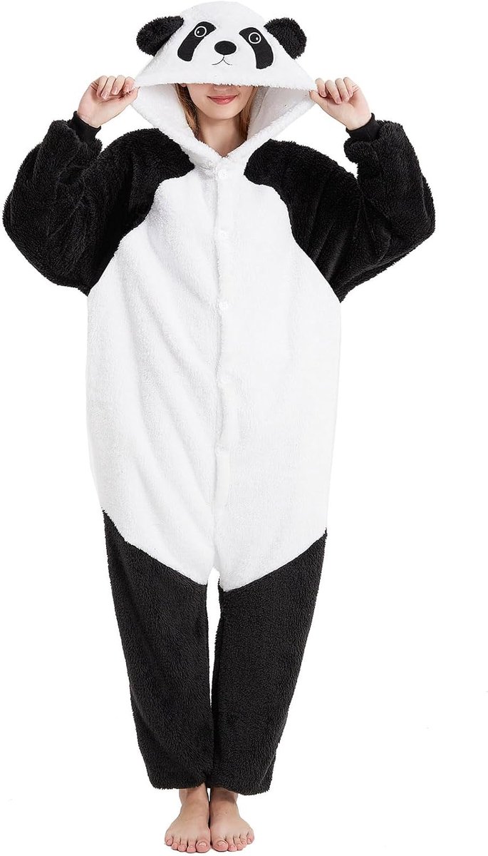 Pyjama voor dames, lang, winter, eendelig, dierenkostuum, jumpsuit dames, behaaglijke pyjama, fleece, onesie, kleding met capuchon