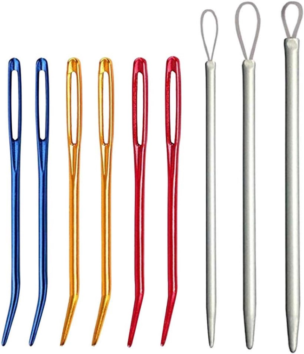 Breinaalden, 6 stks Grote Ogen Gebogen Tapestry Naalden Wol Naalden en 3Pcs Nylon Draad Garen Threader Trui Haaknaald Breien Trekken Gereedschap