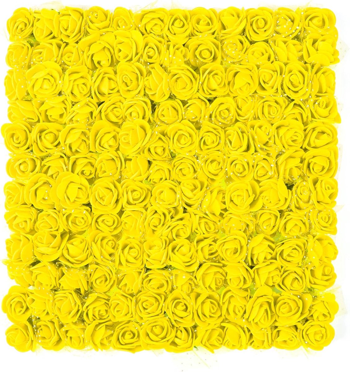 Kunstbloemhoofden met gele rozen, 144 stuks mini-schuimrozen om te knutselen, kleine nepbloemen voor doe-het-zelf bruiloft, Halloween, feest, Valentijnsdag, decoratie, 2,5 cm kunstbloemhoofden