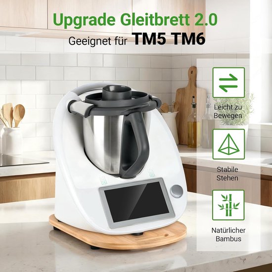 Glijplank voor Thermomix TM6/TM5, plank voor Thermomix met wielen, snel verplaatsen, rolplank voor Thermomix Vorwerk keukenmachine, bamboe — afbeelding 3