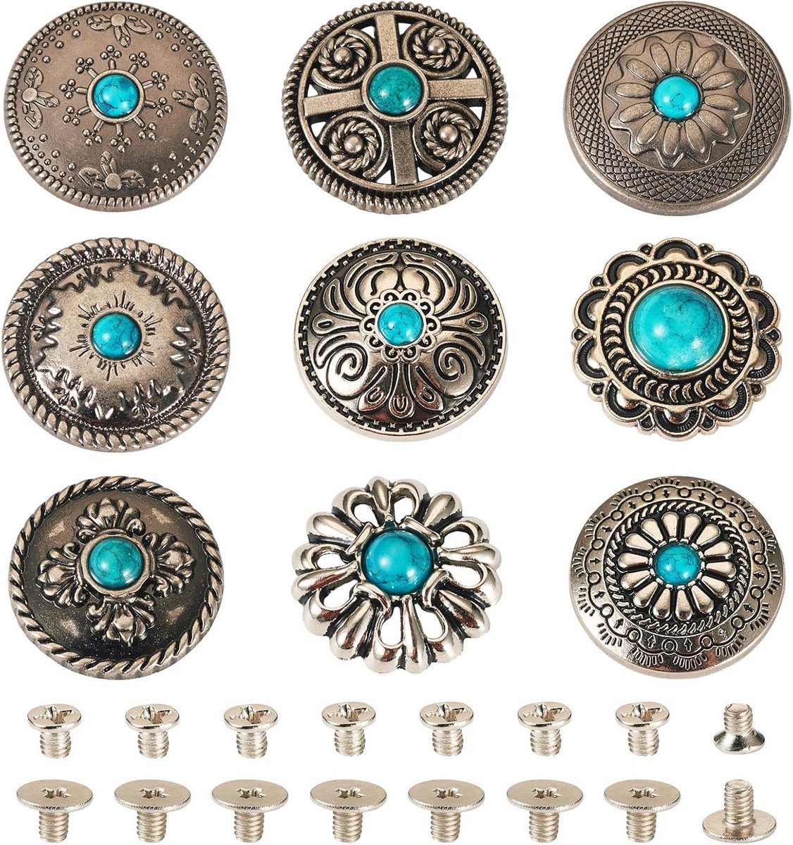 18 sets leren klinknagels met turquoise klinknagels voor handtassen en schoenen om te knutselen