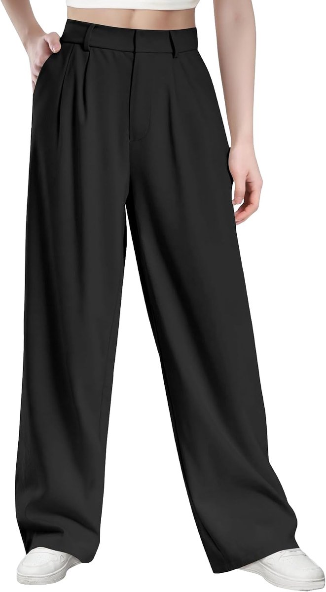 Casual damesbroek met hoge taille, polyesterweefsel, elastaan met hoge dichtheid, elegante en geraffineerde werkbroek met zakken