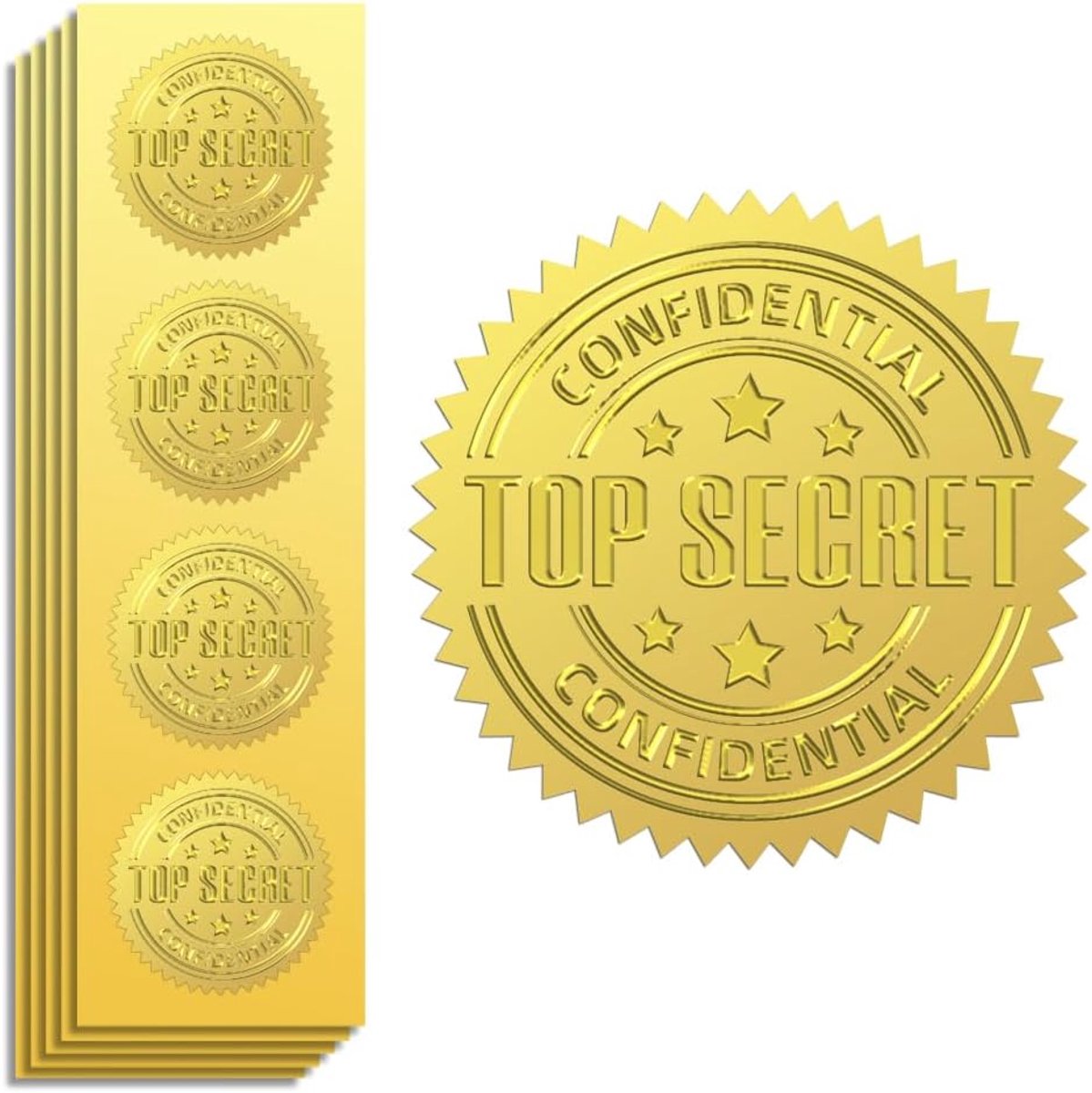 Top Secret Gold Seal Stickers, reliëf folie envelop zegels | 100 stuks 5 cm zelfklevende gouden stickers, verhoogd reliëfontwerp voor uitnodigingen, enveloppen, tickets en certificaten