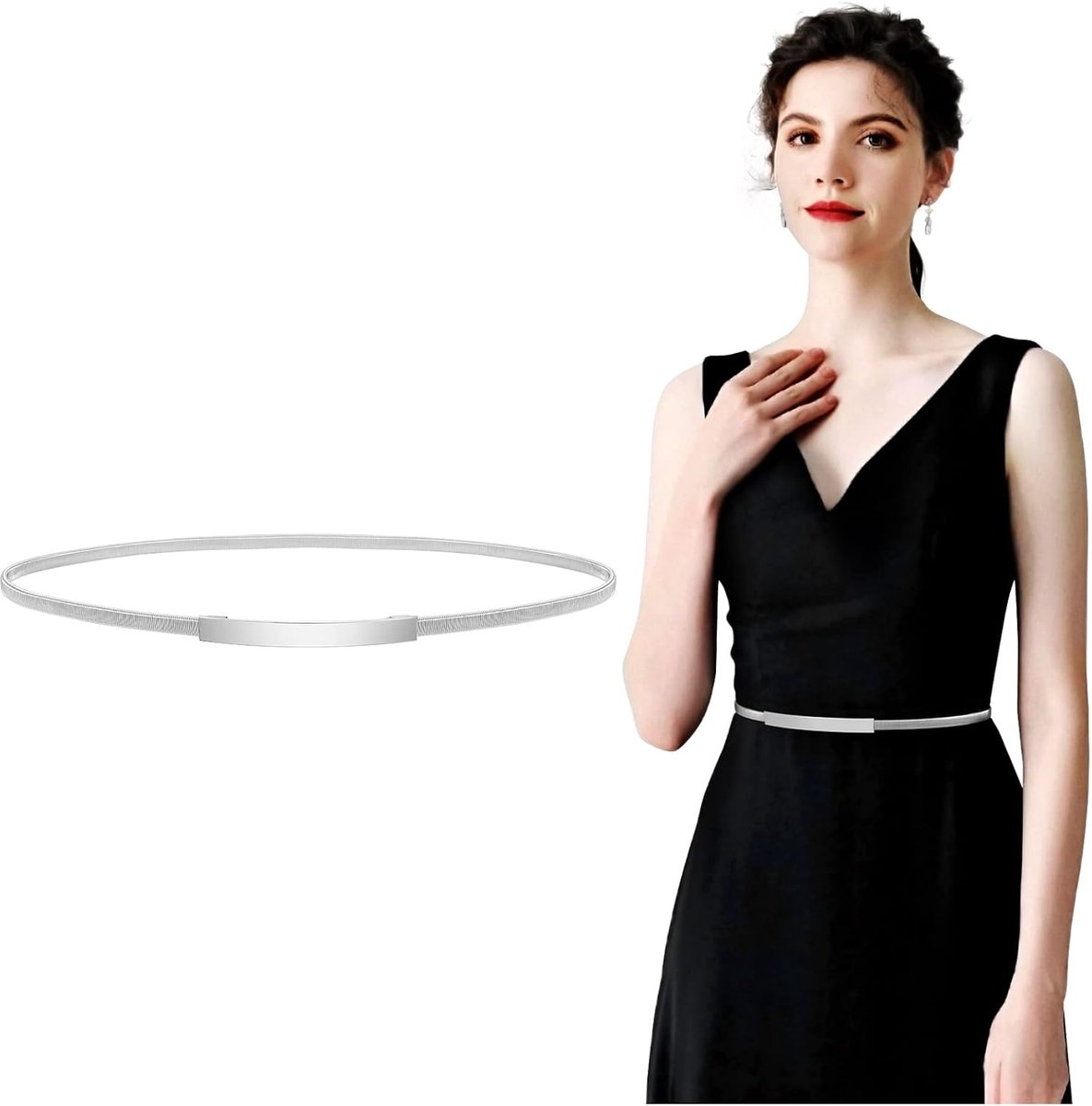 Dunne metalen riem voor dames, elastische metalen kettingriem voor jurk