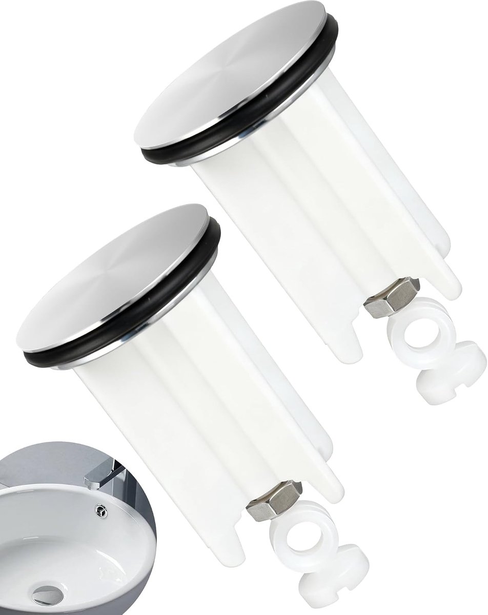 2 stuks universele wastafelstoppers, 40 mm, in hoogte verstelbare afvoerstop, wastafel van messing met rubber, robuuste afvoerstop, wastafel & stop voor wastafel voor badkamer en bidet