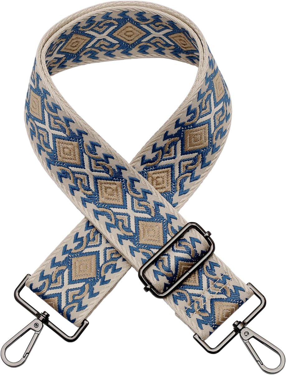 Schouderriem 5 cm schouderriem dames en heren brede tasriem voor handtassen riem B-blauw en beige | Verstelbare riem om te wisselen, in lengte verstelbare 80-140 cm, tasriem, doe-het-zelf accessoires voor schoudertas