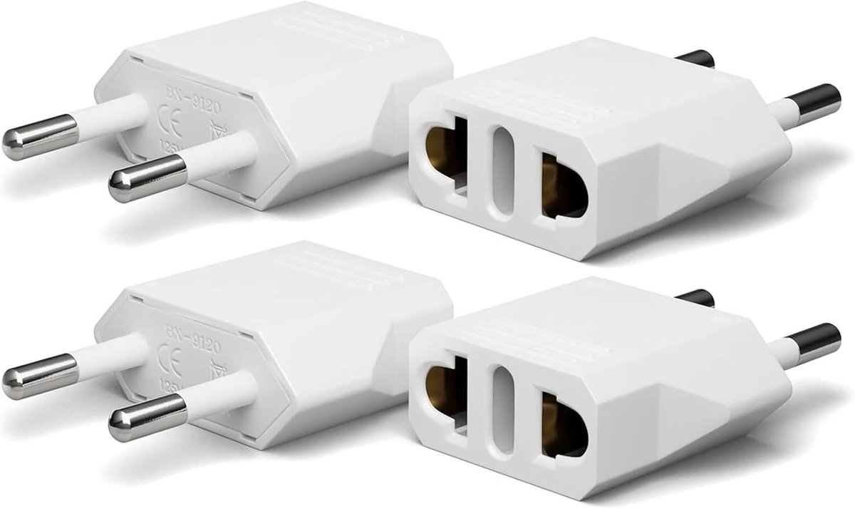 4 stuks reisadapter - US naar EU adapter, reisstekker voor apparaten met USA - Wit