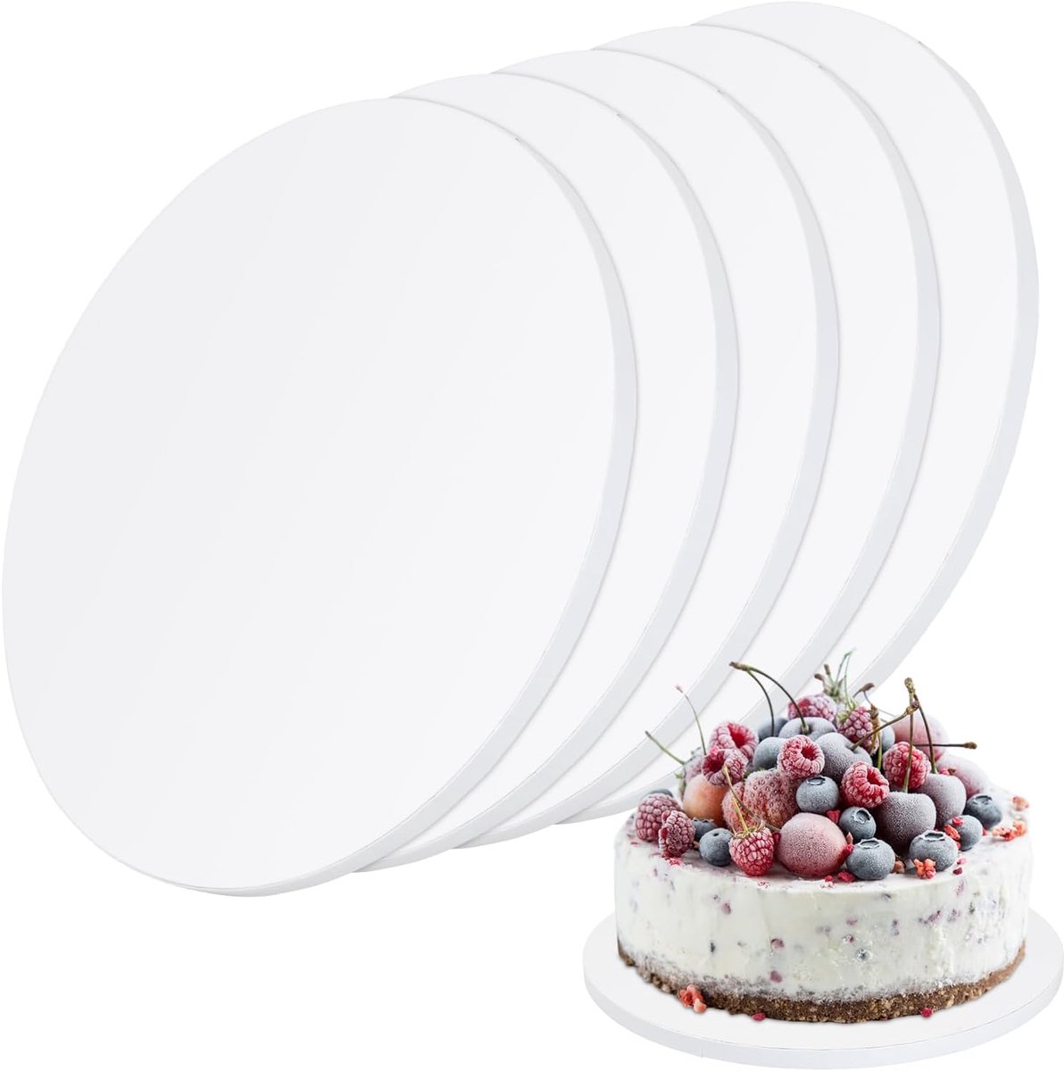 5 Stuks Ronde Taartonderleggers - 30 Cm, 12 Mm Dik, Ronde Taartonderleggers Met Afgesneden Rand, Van Golfkarton, Witte Ronde Taartonderleggers, Voor Feesttaarten, Verjaardagstraktaties En Gebak.