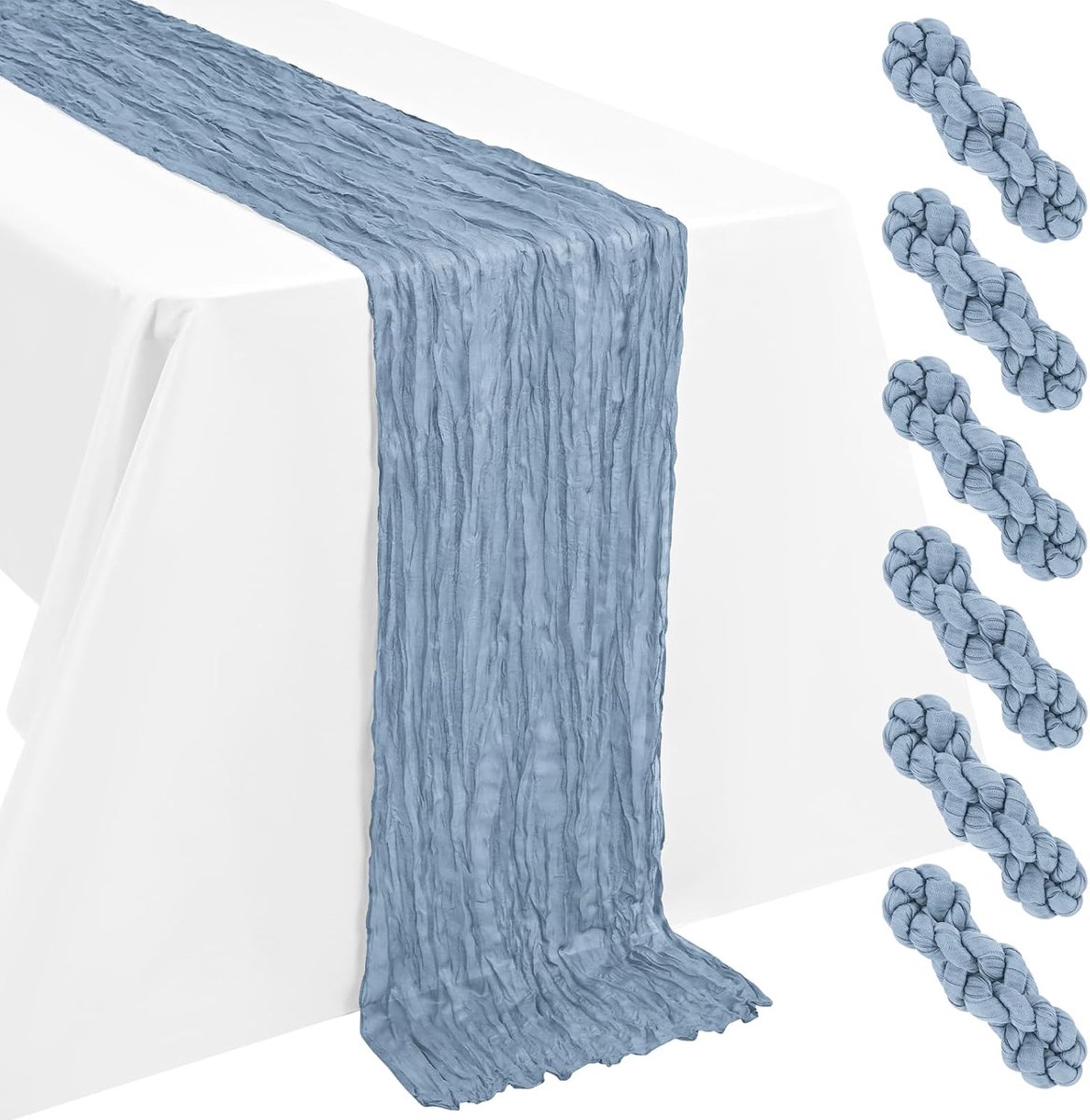 Blue tafelloper, 55 x 300 cm, boho-tafelloper, geschikt voor bruiloftsfeest, bankettafel, decoratie, 6 stuks
