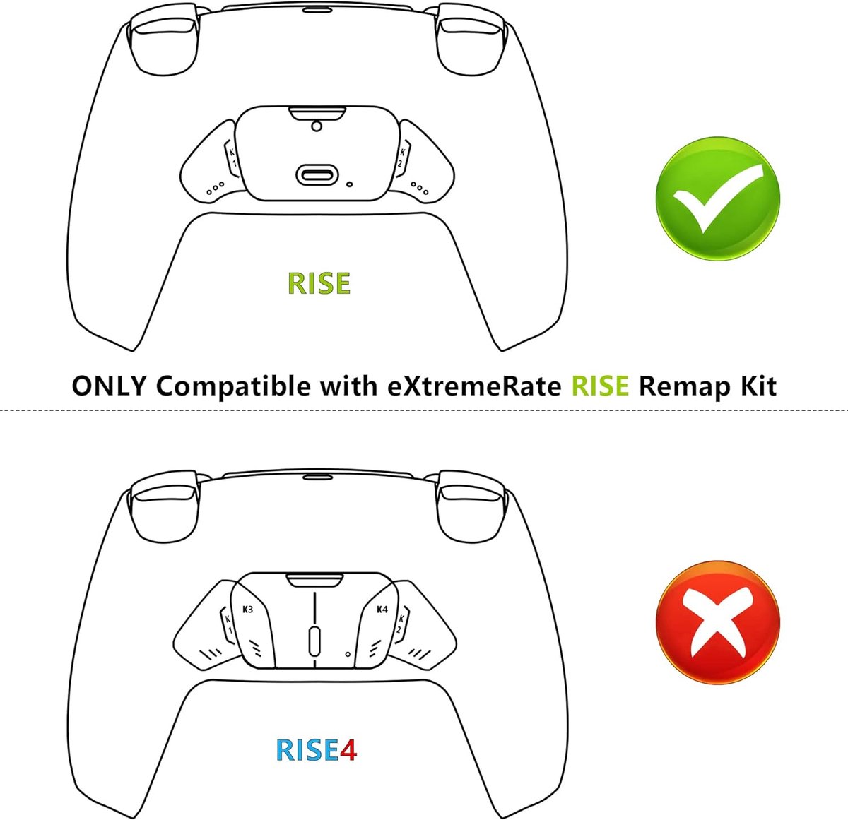 Knoppen Behuizing voor ps5 Controller eXtremerate Rise Remap Kit | met Vervangende K1 K2 Terug Knoppen&Shell,Controller&Rise Remap Board NIET Inbegrepen,Chroom Rood