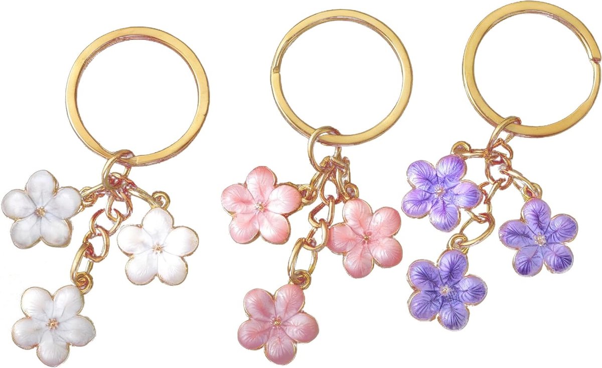 3 stuks sleutelhangers in bloemenvorm, schattige sleutelhanger voor vrouwen, sleutelhangeraccessoires voor vrouwen, tas en auto, mode-accessoires