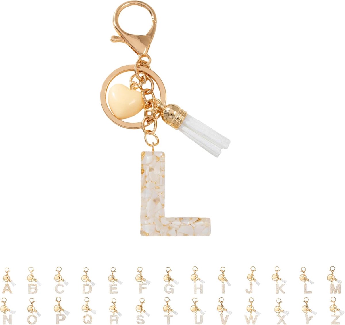 Letter meisje, beginletter sleutelhanger, hartvormige witte steen voor, kleine cadeaus voor vrouwen