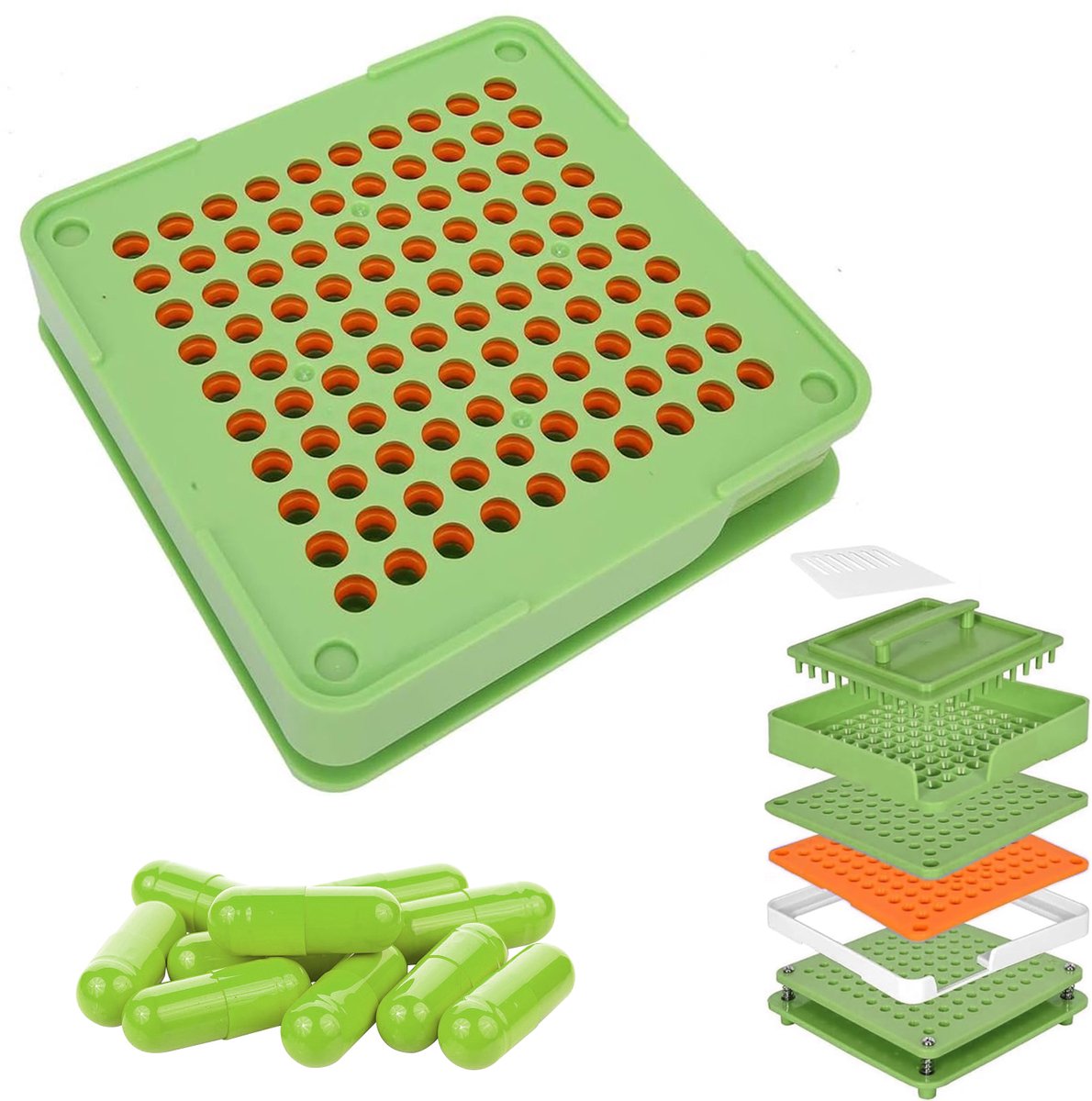 COVREO Capsule vulmachine 16 x 16 x 6,5 cm groen, voor supplementcapsules
