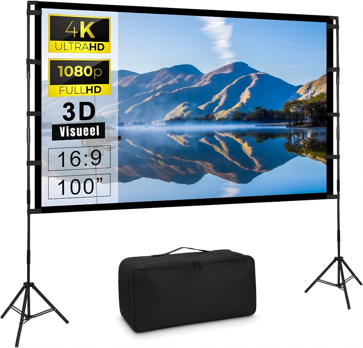 Ploutos® Projectiescherm - Projectiescherm Met Statief - Beamer Scherm - Beamer Projector - Zwart - 245cm x 152cm x 145cm