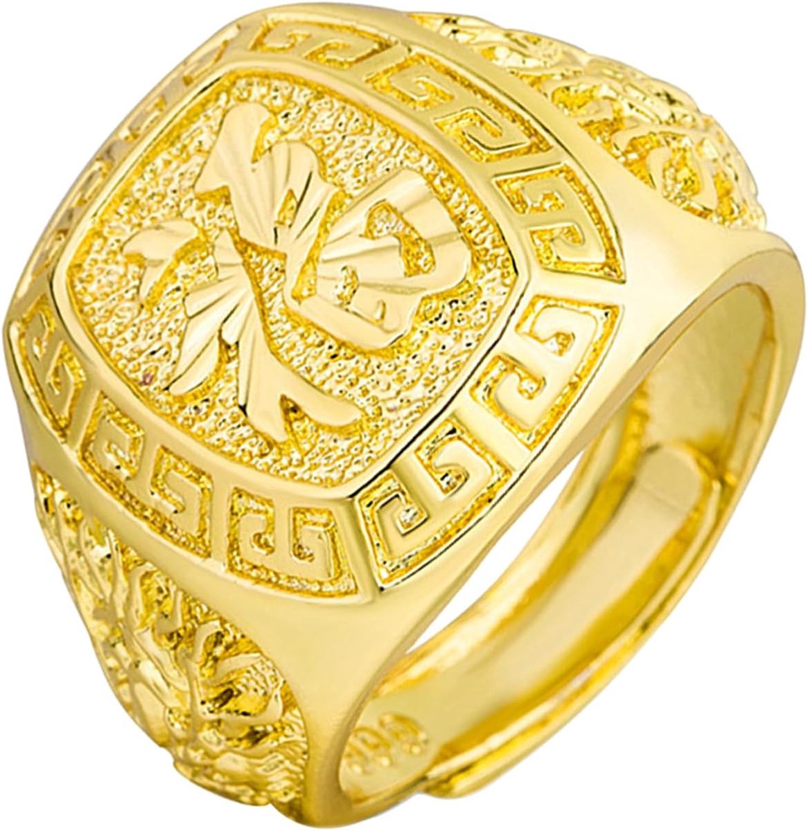 3 Stuks Gouden All Well Mannelijke Ring in 18 K 18 Karaat Goud Authentieke Gouden Kanji Rich Luck Rijkdom Verstelbare Size Gift