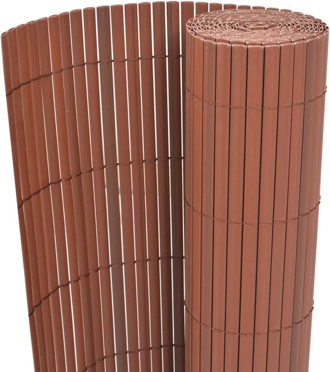 Tuinhek, dubbelzijdig, bruin, pvc, 90 x 300 cm, pvc-mat, veranda hek, zonwering of windscherm, eenvoudig in lengte in te stellen, voor tuin, balkon, terras