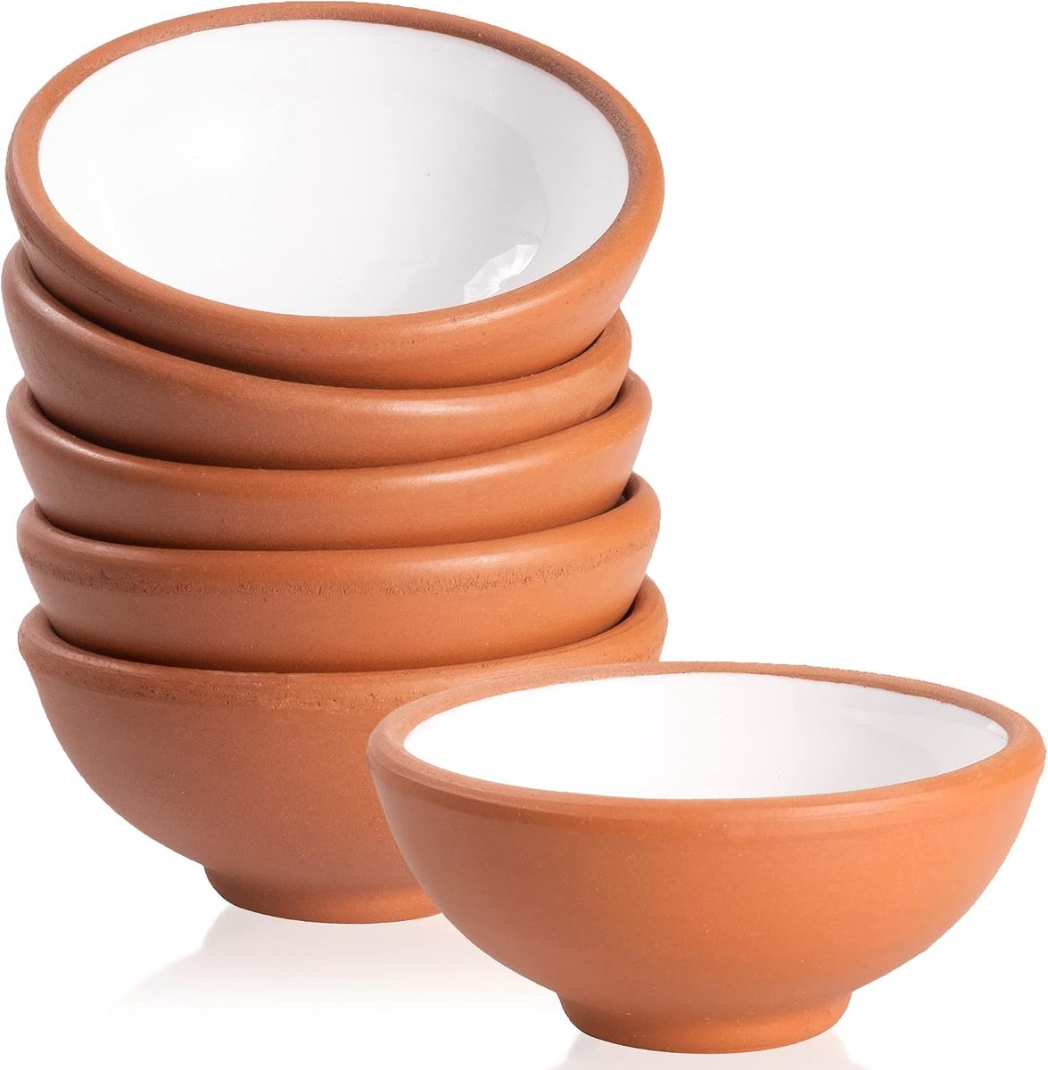 Kleine knijpschalen – 2.5oz terracotta sauce cups met 2 houten lepels – Prep Bowls, Dipping Bowls, Sojasausschotel, Dessertkommen - Set van 6, wit