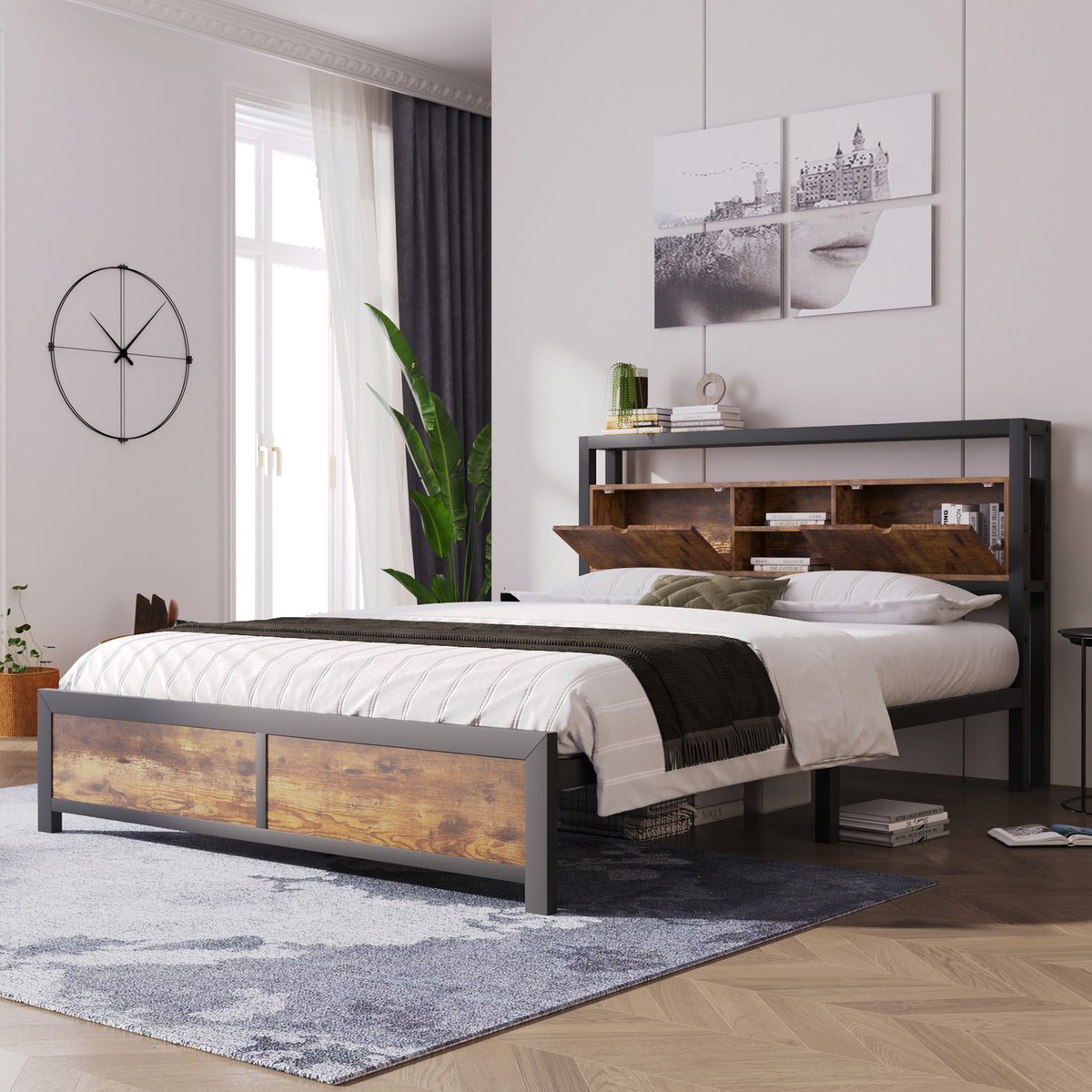 Bedframe - 140x200 Cm - Bed - Met Lattenbodem - Met Opbergruimte - Naturel