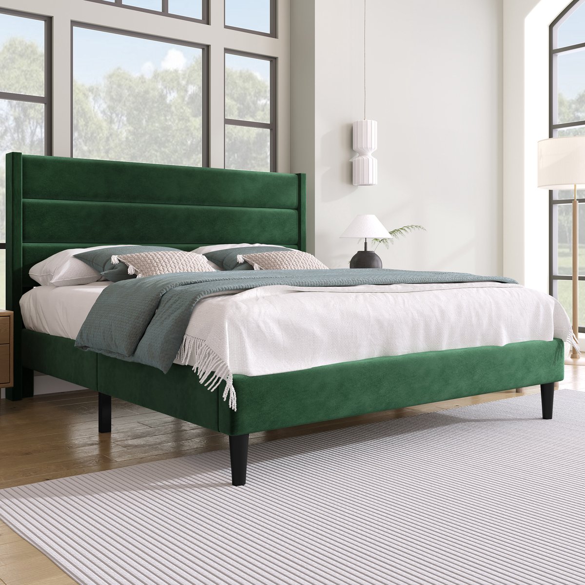 Bedframe - 140x200 Cm - Bed - Met Lattenbodem - Met Opbergruimte - Groen - Zonder Matras