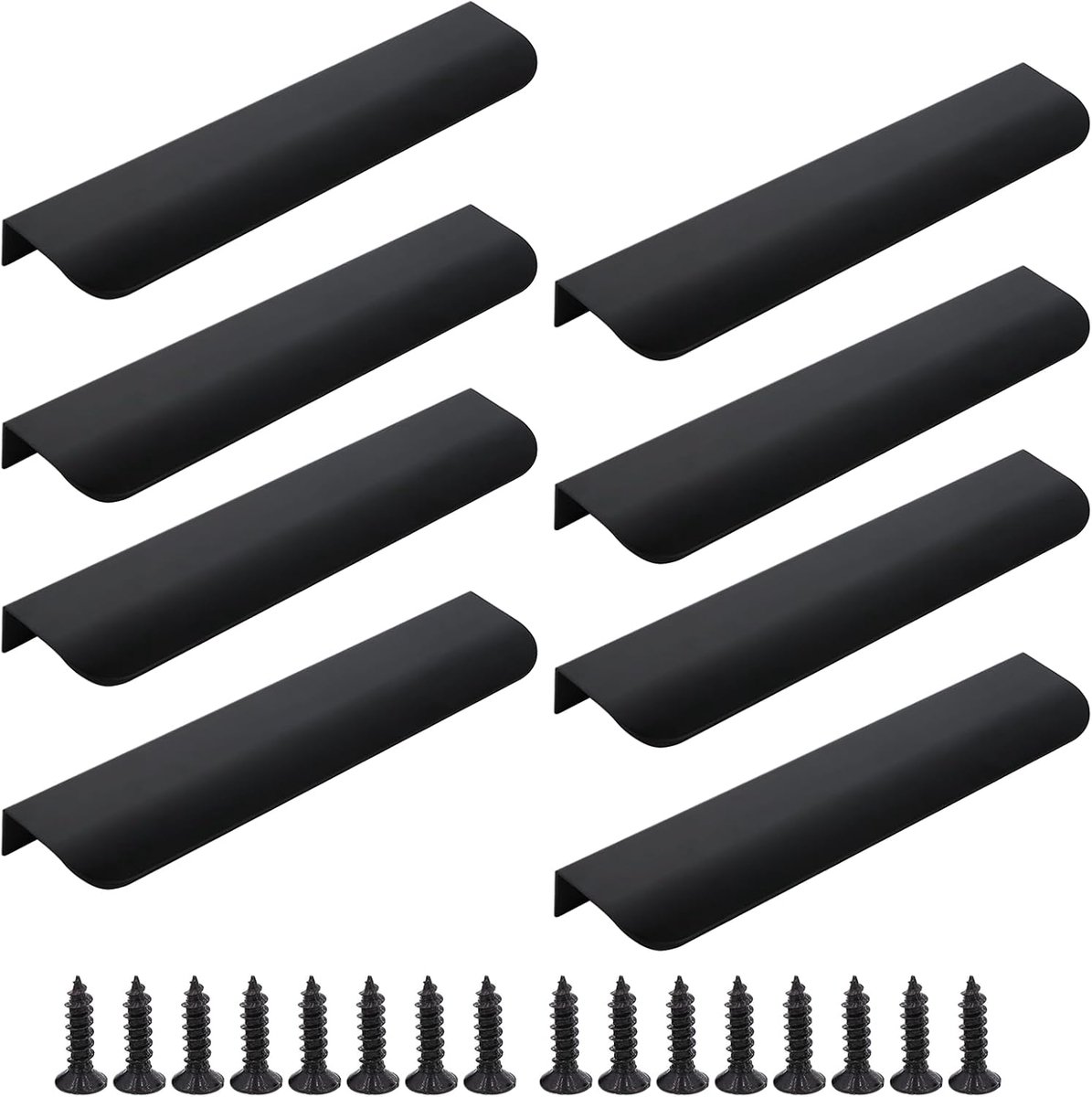 Verborgen deurgreep, aluminium ladegreep, met schroeven, voor kastdeuren, ladegrepen, meubels, keuken, deurgrepen, 8 stuks, 150 mm, zwart