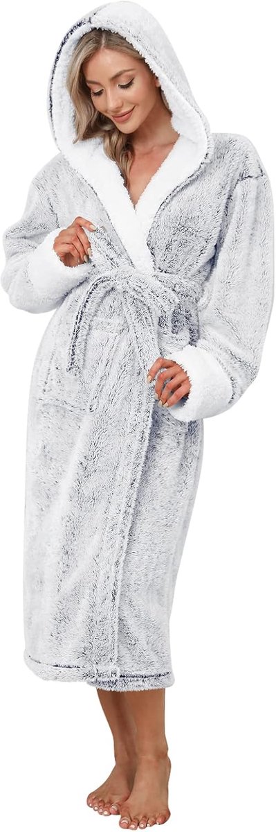 Badjas voor dames, pluizige fleece, lang, behaaglijke pluche badjas met capuchon, verjaardagscadeau voor vrouwen, S-XL