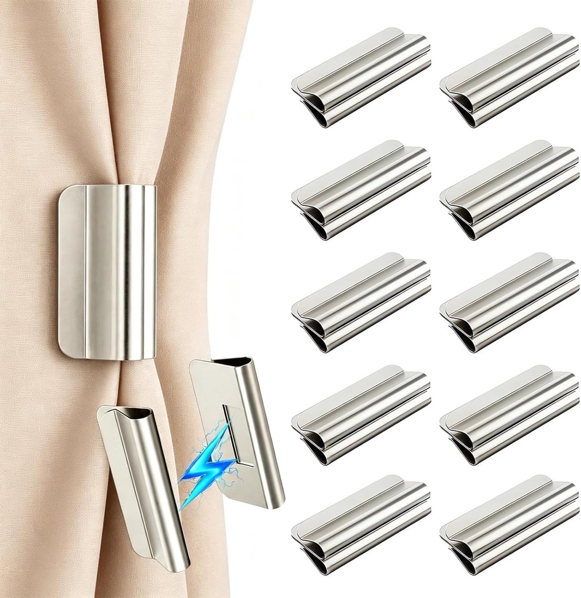 Gordijnsluitclips, 10 paar, sterke gordijnmagneet voor lichtblokkering, geen boren, afneembare gesp, binnen en buiten, inkijkbescherming, voor slaapkamer, woonkamer, kantoor