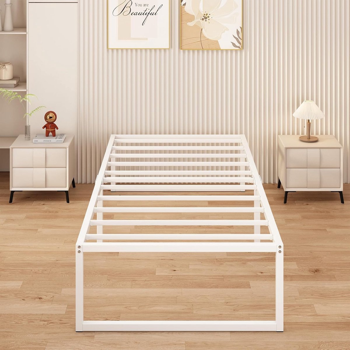 Eenpersoonsbed 80 x 190 cm Metalen Bed Met Lattenbodem, Hoogte 41 cm, Bedframe Voor 1 Persoon, Stil, Stabiel, Minimalistisch Design, Eenvoudig te Monteren, Wit | Eenvoudige montage, stil, maximale belasting 350 kg, ruimte onder het bed