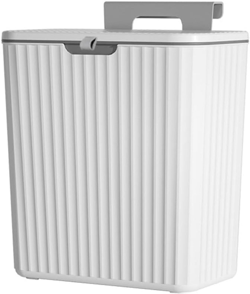Vuilnisemmer met deksel, keukenkast, deur binnen hangend vuilnisemmer deksel voor keuken, slaapkamer, badkamer (wit)