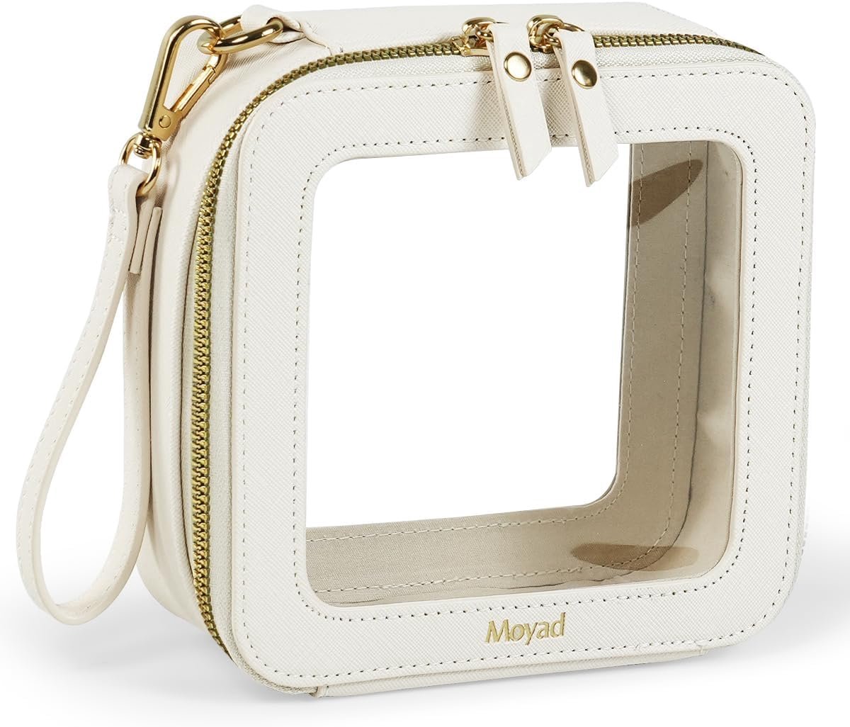 Transparante make-uptas met afneembaar handvat - kleine reistassen voor vrouwen met dubbele ritsen - waterdichte make-up cosmetische tas voor dames meisjes - Beige