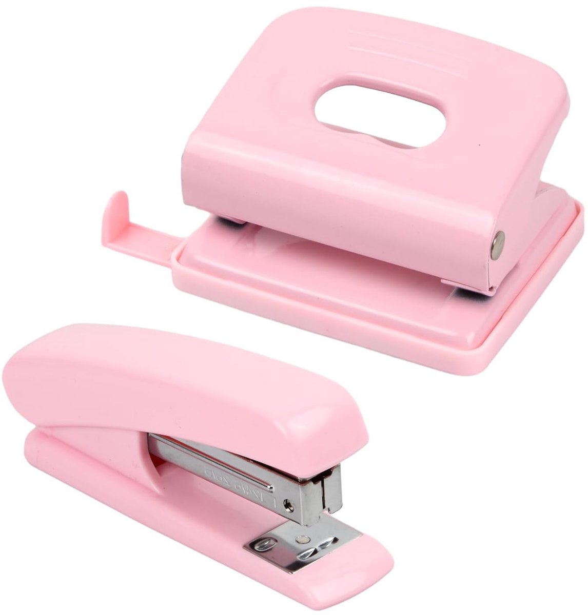 Set van nietmachine en perforator in roze, ideaal voor kantoor, scrapbooking en creatief gebruik