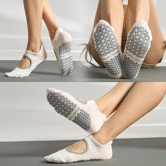 SolidKeus - Set van 3 Antislip Sokken voor Yoga en Pilates, Roze, Beige, Paars van solidkeus — afbeelding 3