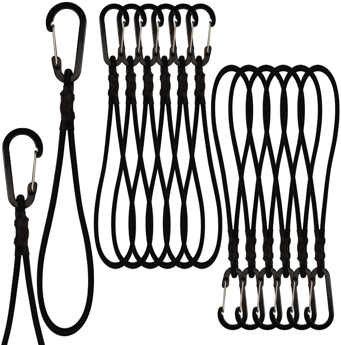 SolidKeus - Set van 10 Elastische Veters met Karabijnhaak voor Outdoor