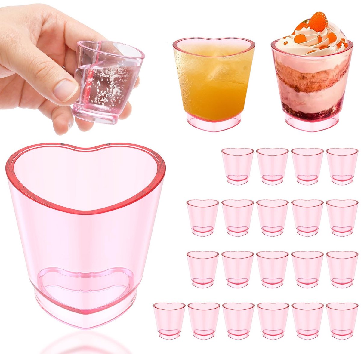 SolidKeus - Set van 24 Roze Hartvormige Borrelglazen (45 ml)