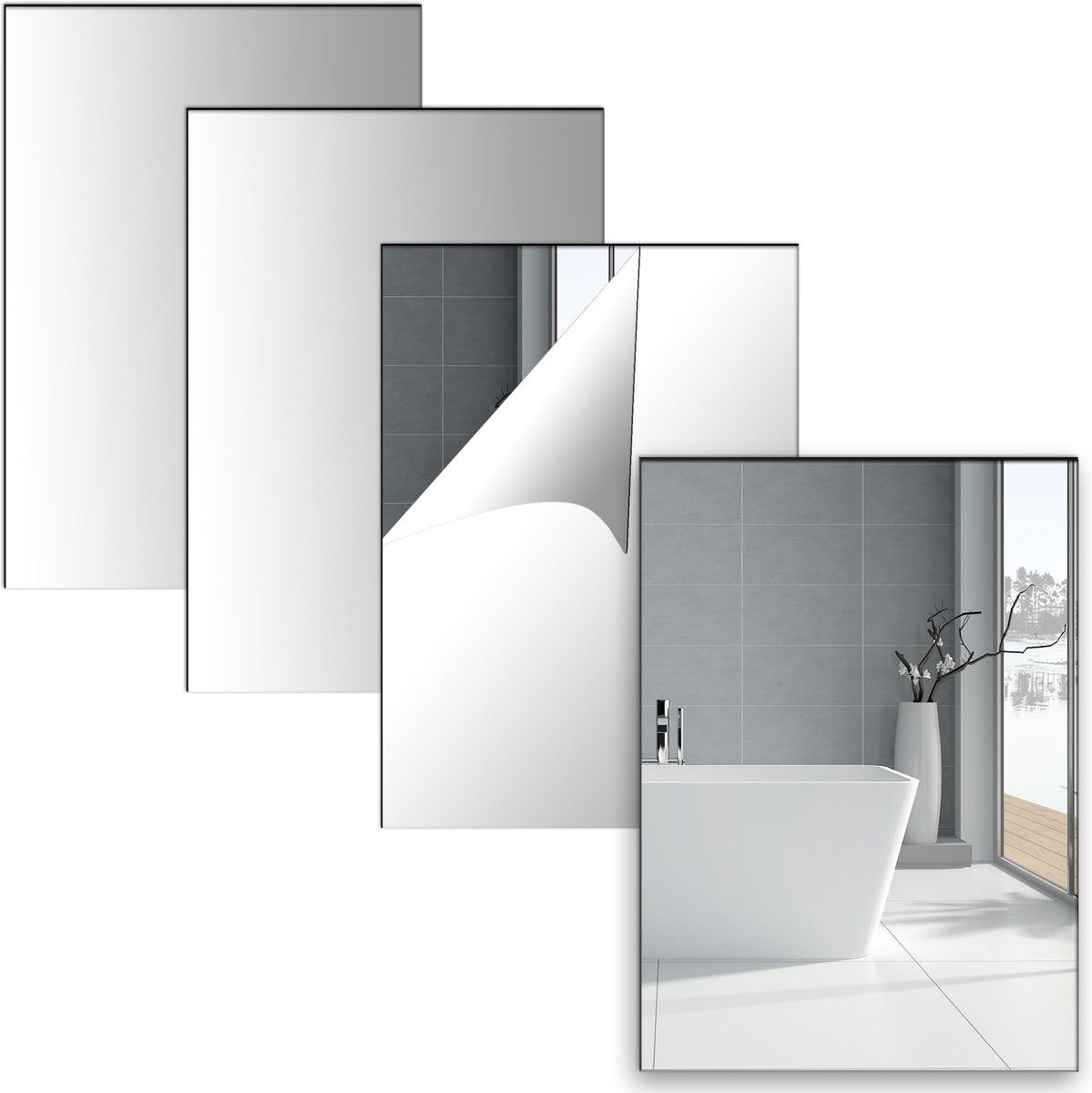 SolidKeus - Set van 4 Zelfklevende Spiegels A4
